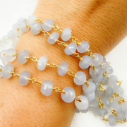 Natural Chalcedony Gold Plated Wire Chain.